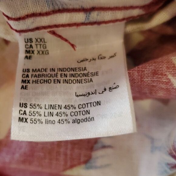 LINEN COTTON HAWAII ALOHA SHIRT MEN'S XXL MAROON WHITE BLUE LONG SLEEVE TROPICAL - Picture 5 of 9